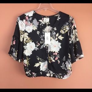 McGuire Denim Black Floral Button-Front Blouse